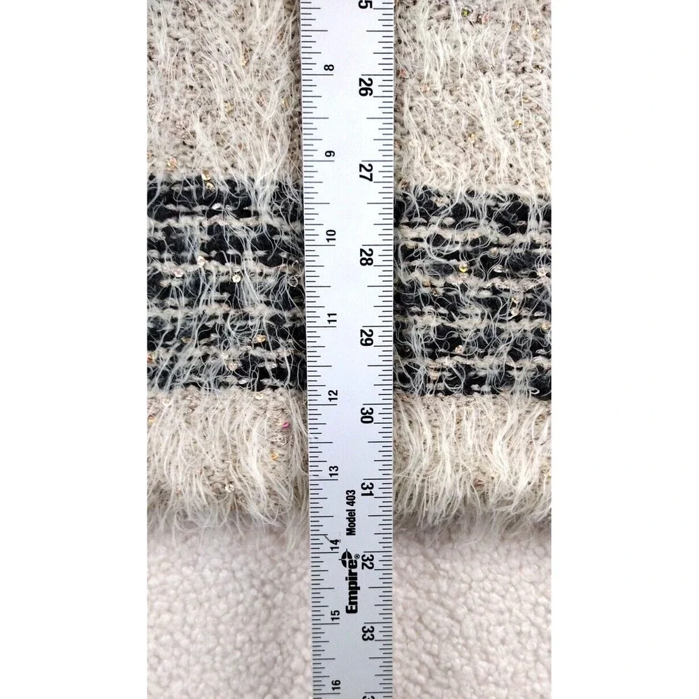 Mirumi Striped Fuzzy Knit Sweater‎ Dress Long Sleeve Sparkle V Neck M